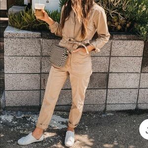 Alex Mill Khaki Utility Jumpsuit S | Washed Twill Boilersuit Minimalist Chic